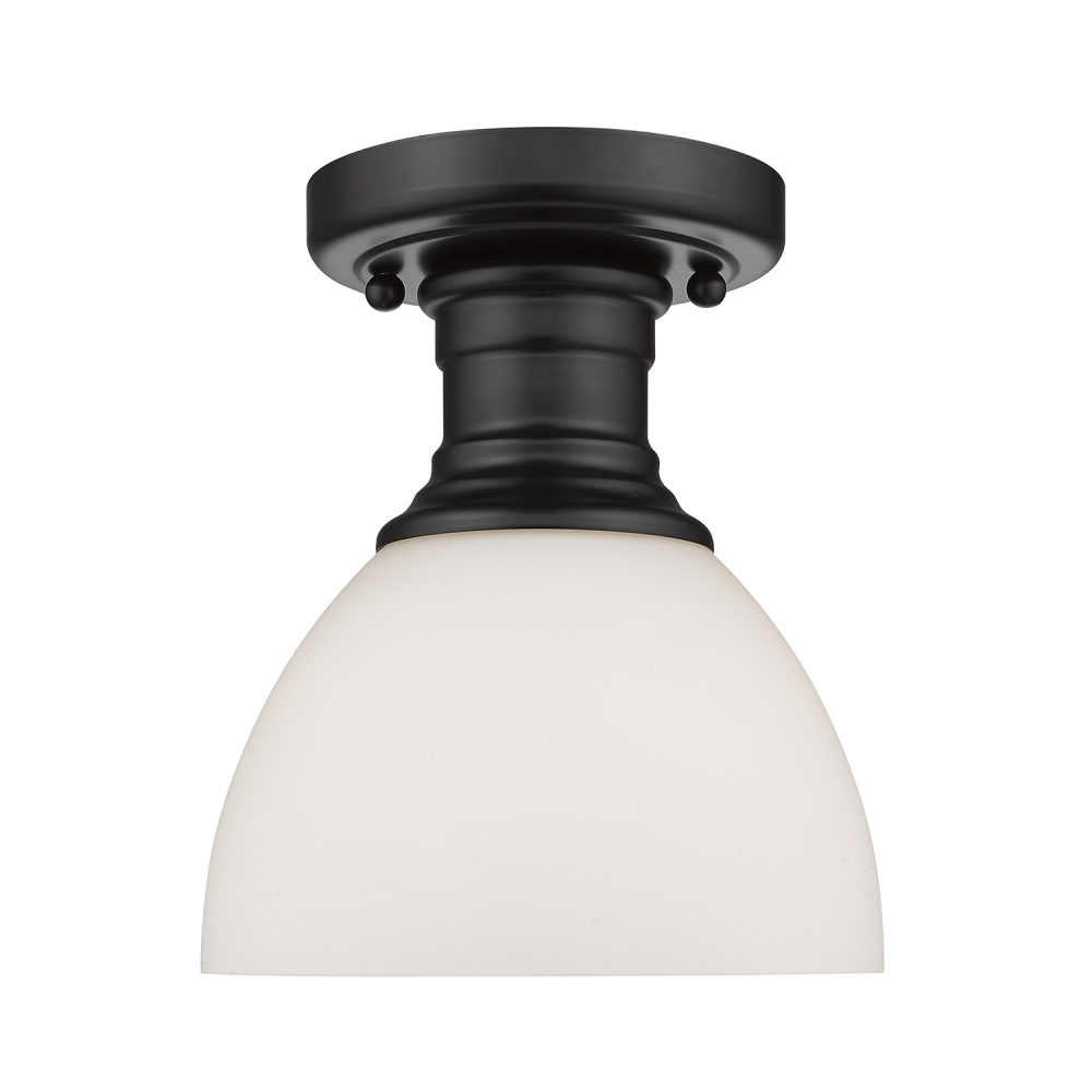 Yep by Golden Lighting Hines 1-light Semi-Flush Mount in Matte Black and Opal Glass